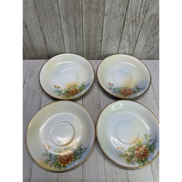 Vtg Shofu China Tea Cup Saucers Set 4 Porcelain Floral Design Gold Trim Japan 6" - Picture 1 of 5